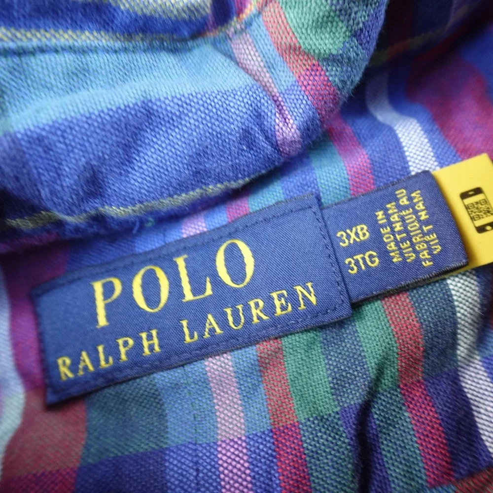 Polo Ralph Lauren Shirt Mens 3XB Red Blue Plaid Short Sleeve Button Up Pony Logo